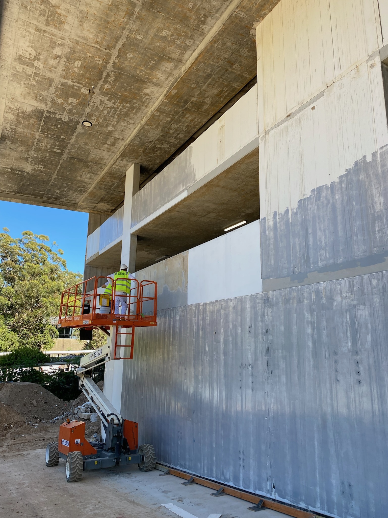 Before and after waterproofing membrane applied to a strata basement in Sydney