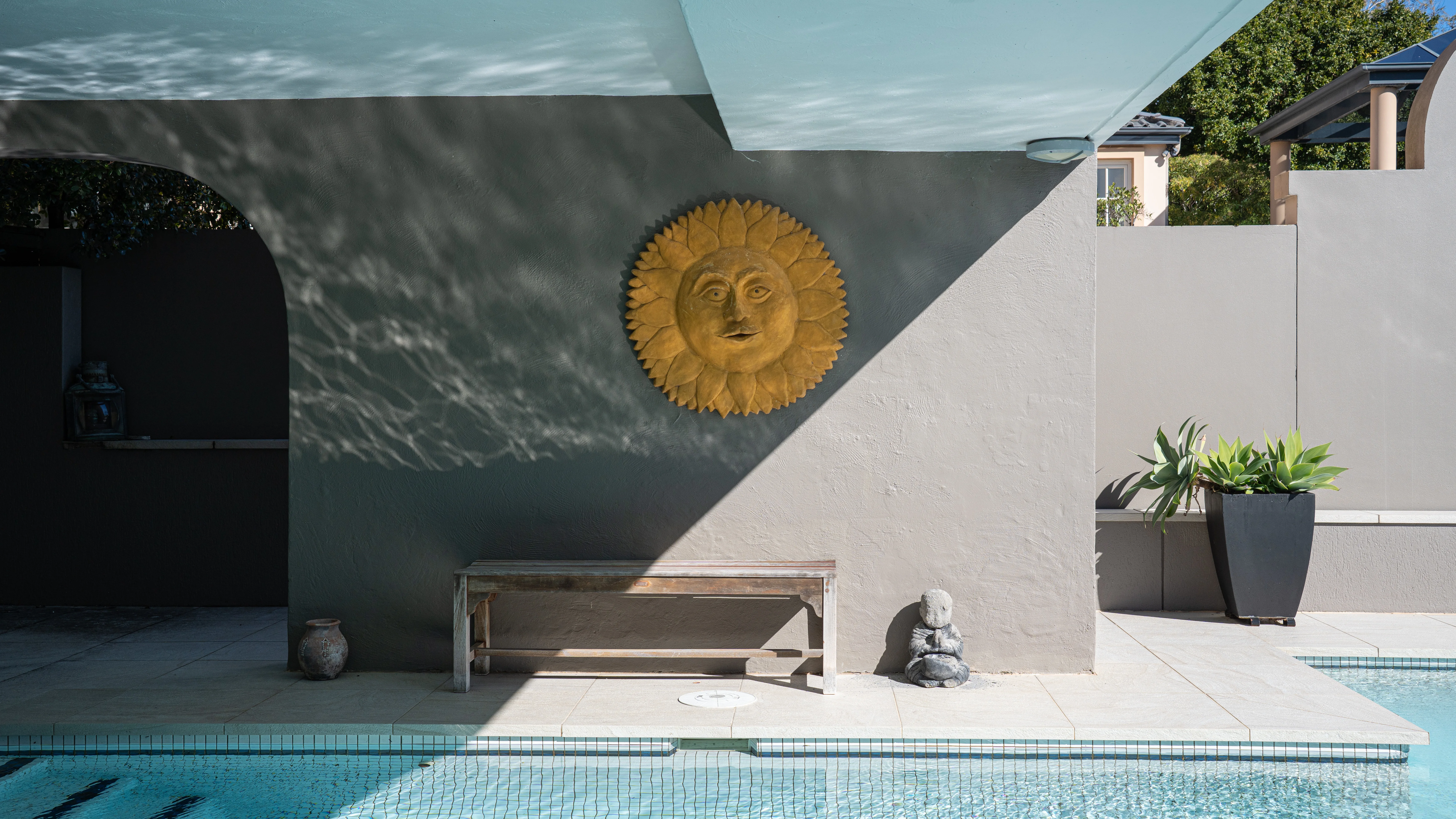Freshly painted exterior wall and pool surround at a Sydney property